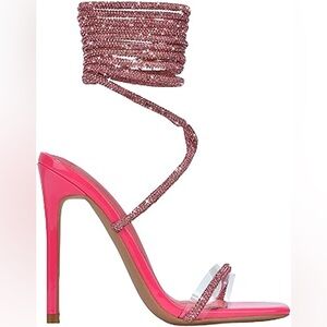 Elegant Pink rhinestone lace-up bling Women's Heels